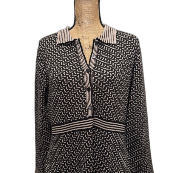Max Studio Knit Collared Shirt Dress Black Brown A-Line Neutral Academia Size XL - Picture 3 of 7